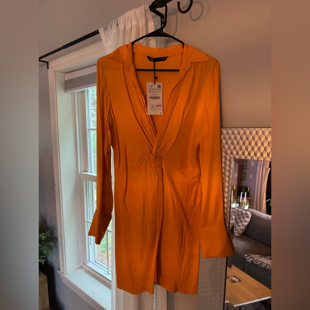 Zara Orange Long Sleeve Dress- NWT